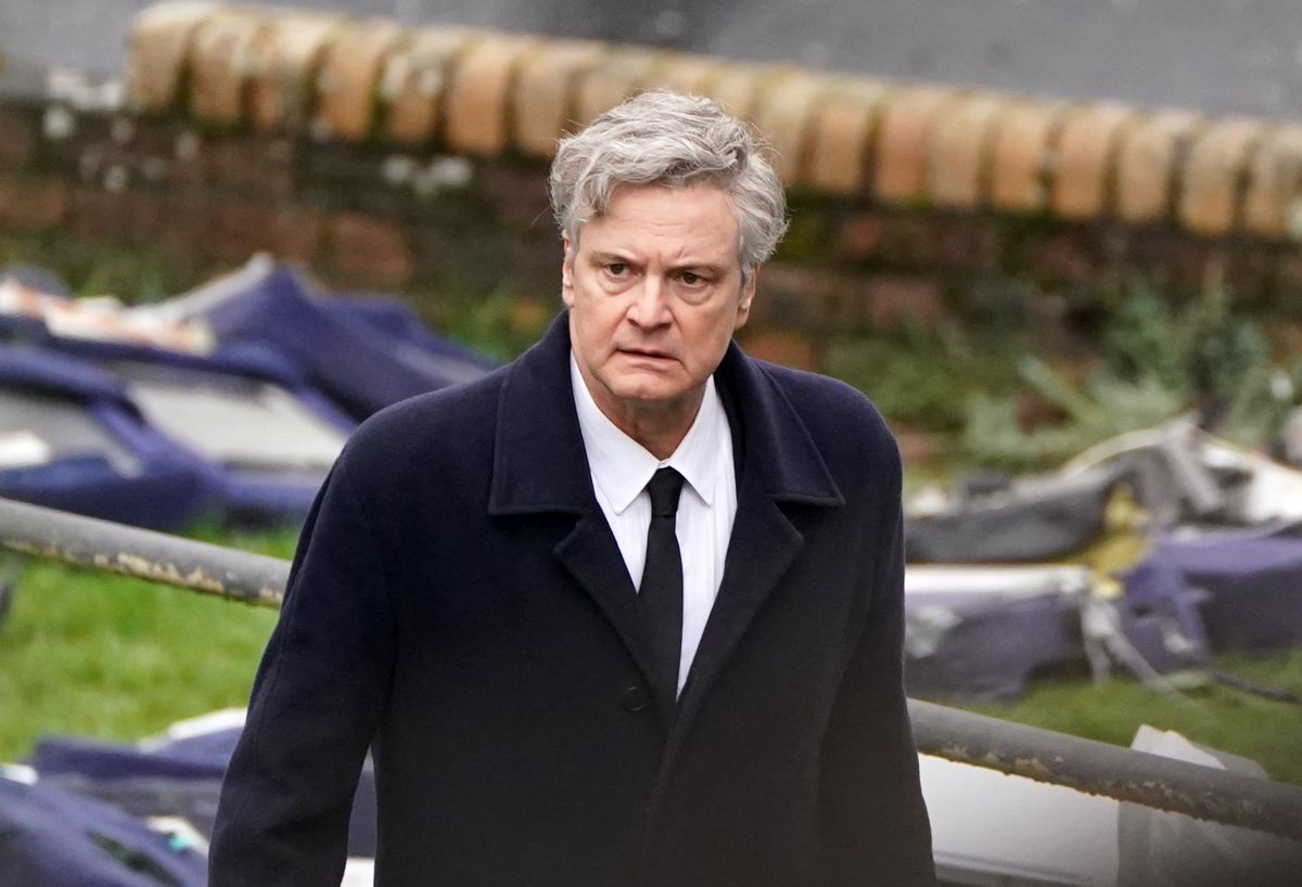 Colin Firth on set in Bathgate, Lothian during filming for an upcoming Sky series about the Lockerbie bombing. Picture date: Wednesday March 20, 2024.