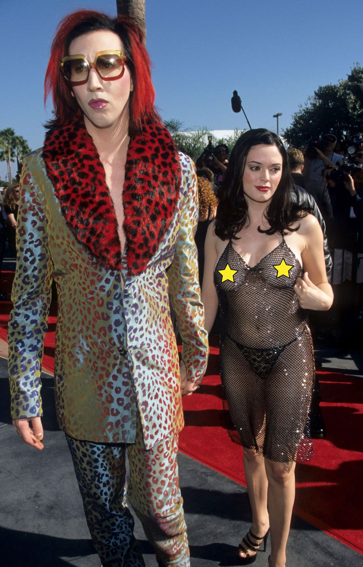 Marilyn Manson and Rose McGowan during 1998 MTV Video Music Awards at Universal Amphitheatre in Universal City, California, United States. (Photo by Ke.Mazur/WireImage)