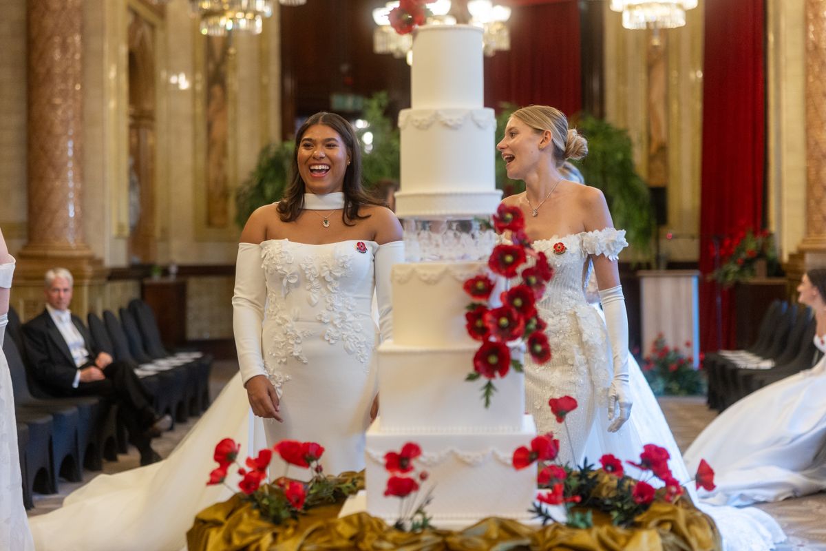 LONDON, ENGLAND - SEPTEMBER 06: Debutantes during the Queen Charlotte's 246th Anniversary Ball at One Whitehall Place on September 06, 2025 in London, England. The group of meticulously selected debutantes wore dresses designed by Mrs. Josephine Scott. Gowns as they celebrated their year of charity fund raising and etiquette classes, and debuted at The Queen Charlotte's Ball. This year's charity was GamMed. The London Season, which is rich in history, was formed over two hundred years ago when the custom of returning to London at the end of the hunting season was celebrated with glittering balls and high society events. King George III introduced the Queen Charlotte's Ball in 1780 to celebrate his wife's birthday and debutantes were traditionally presented to the King or Queen until 1958. (Photo by Shane Anthony Sinclair/Getty Images)