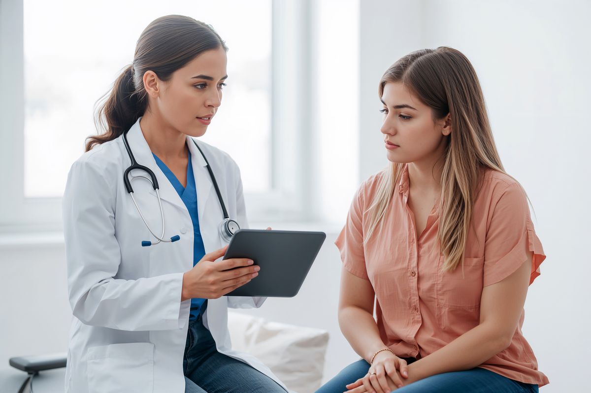 Empathetic doctor communicating with a patient in a caring medical consultation.