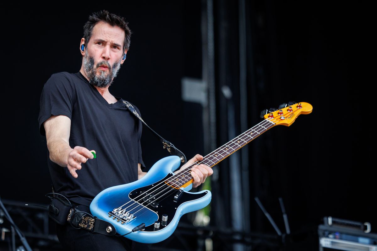 07 June 2024, Bavaria, Nuremberg: Keanu Reeves, bassist of the US rock band Dogstar, performs on stage at the open-air festival "Rock im Park". It is one of the biggest music festivals in Germany. The festival lasts until June 9. Photo: Daniel Karmann/dpa (Photo by Daniel Karmann/picture alliance via Getty Images)