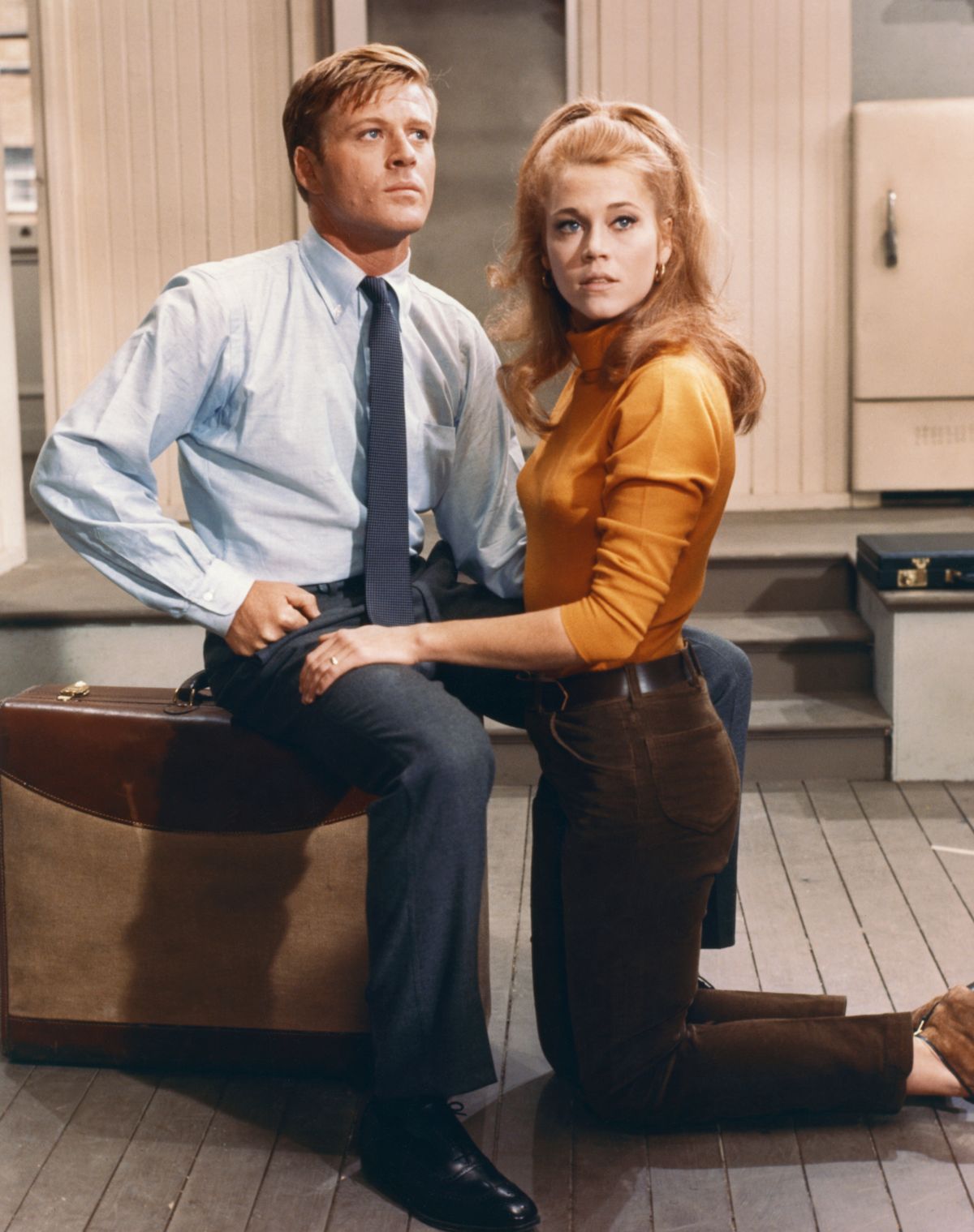 American actors Robert Redford and Jane Fonda on the set of Barefoot in the park, directed by Gene Sachs. (Photo by Sunset Boulevard/Corbis via Getty Images)