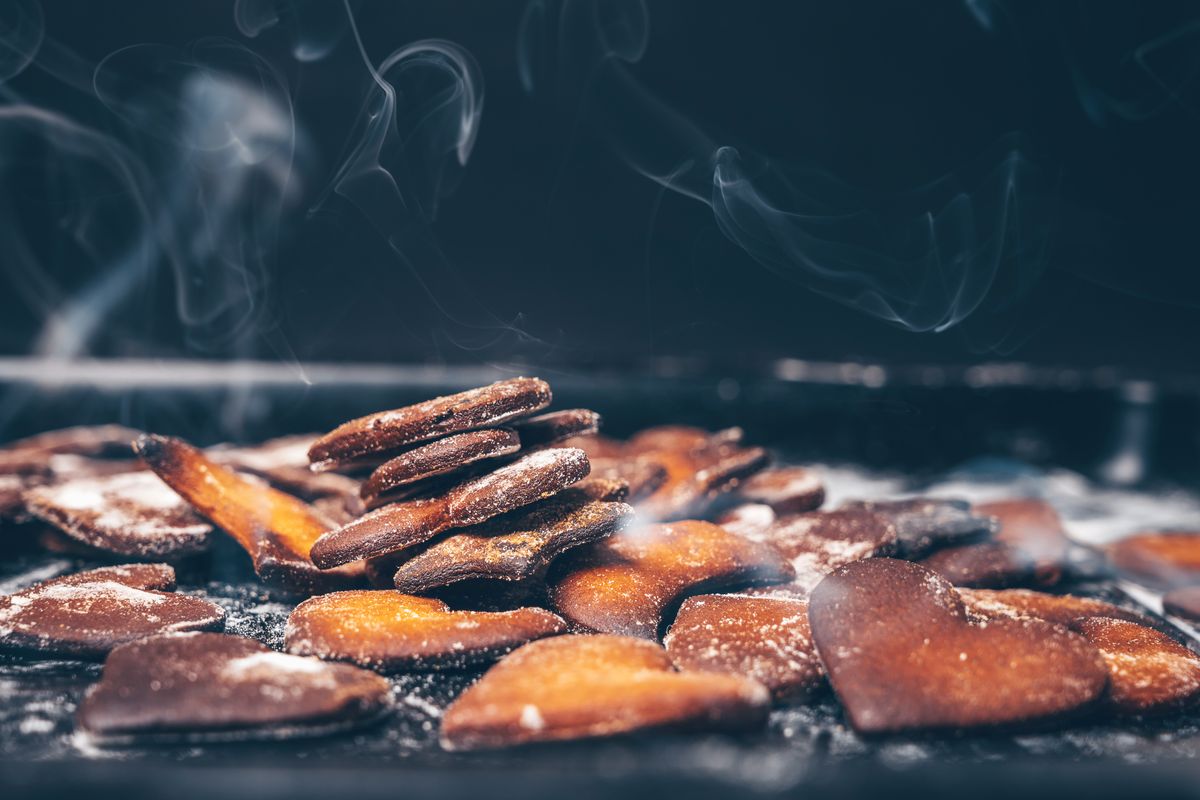 Closeup view of burned gingerbread cookies