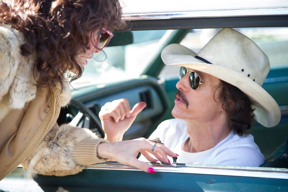 RELEASE DATE: November 1, 2013 TITLE: Dallas Buyers Club STUDIO: Focus Features DIRECTOR: Jean-Marc Vallee PLOT: The story of Texas electrician Ron Woodroof and his battle with the medical establishment and pharmaceutical companies after being diagnosed as HIV-positive in 1986, and his search for alternative treatments that helped established a way in which fellow HIV-positive people could join for access to his supplies PICTURED: JARED LETO as Rayon and MATTHEW MCCONAUGHEY as Ron Woodroof.