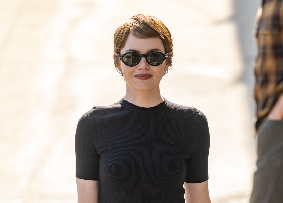 LOS ANGELES, CA - JUNE 26: Emma Stone is seen at "Jimmy Kimmel Live" on June 26, 2025 in Los Angeles, California.  (Photo by RB/Bauer-Griffin/GC Images)