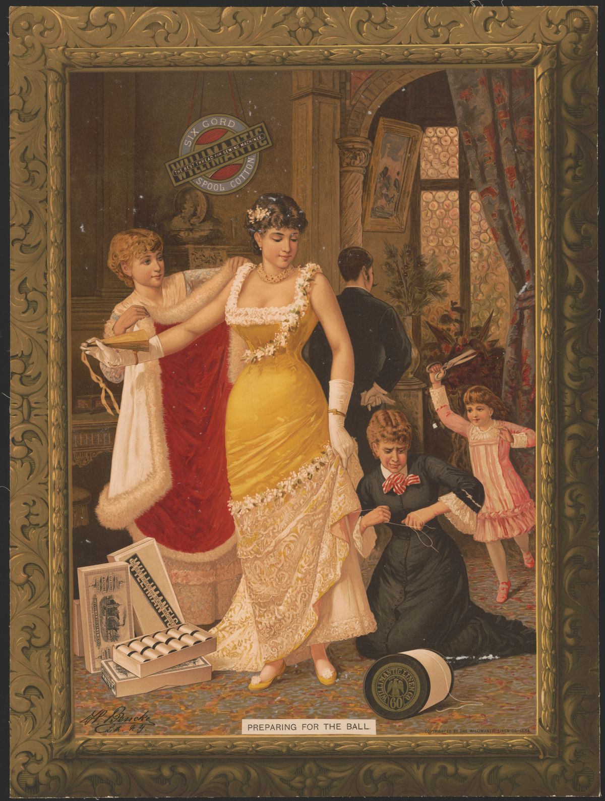 Victorian-era women preparing for a ball. Elegant dresses, ornate decor, and a sense of anticipation. Victorian fashion, women, and ball preparation in a classic setting. Vintage art illustration.