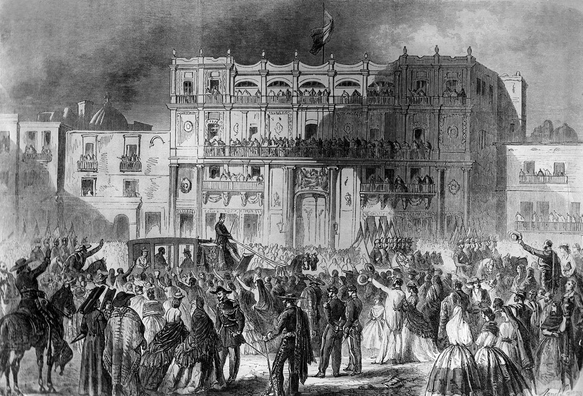 Sarolta mexikói császárné és férje bevonulása Mexikóvárosba