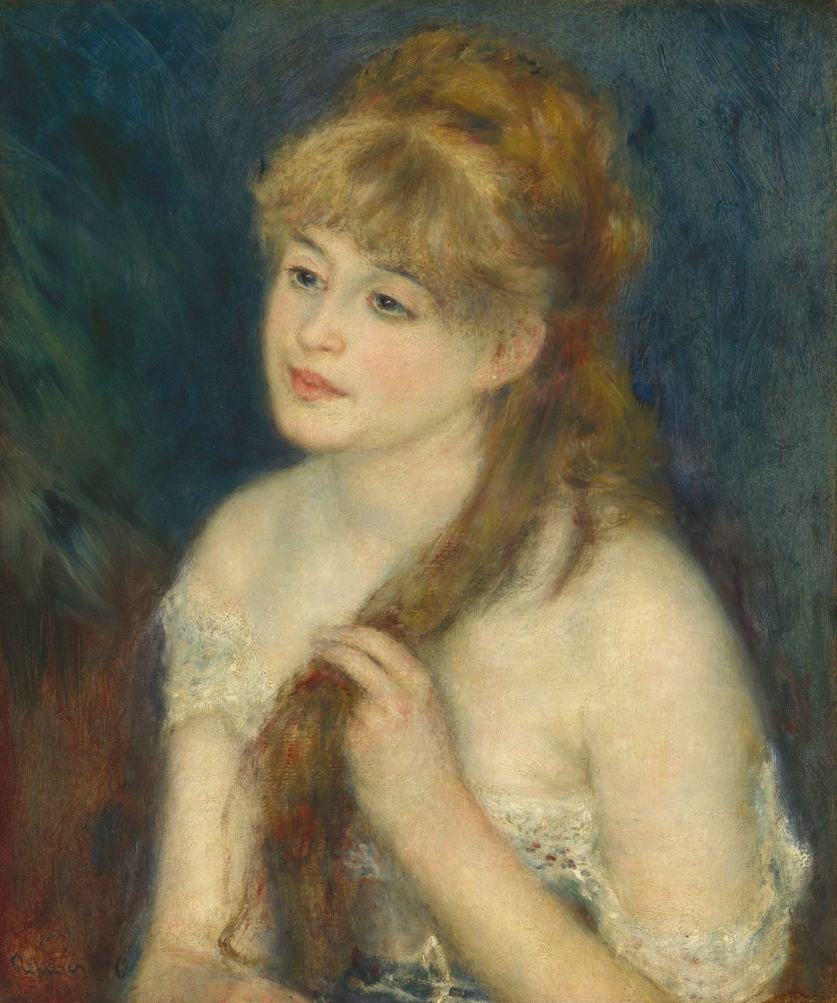  Auguste Renoir festménye egy hosszú hajú lányról, aki akár hajvágás előtt is lehetett épp.