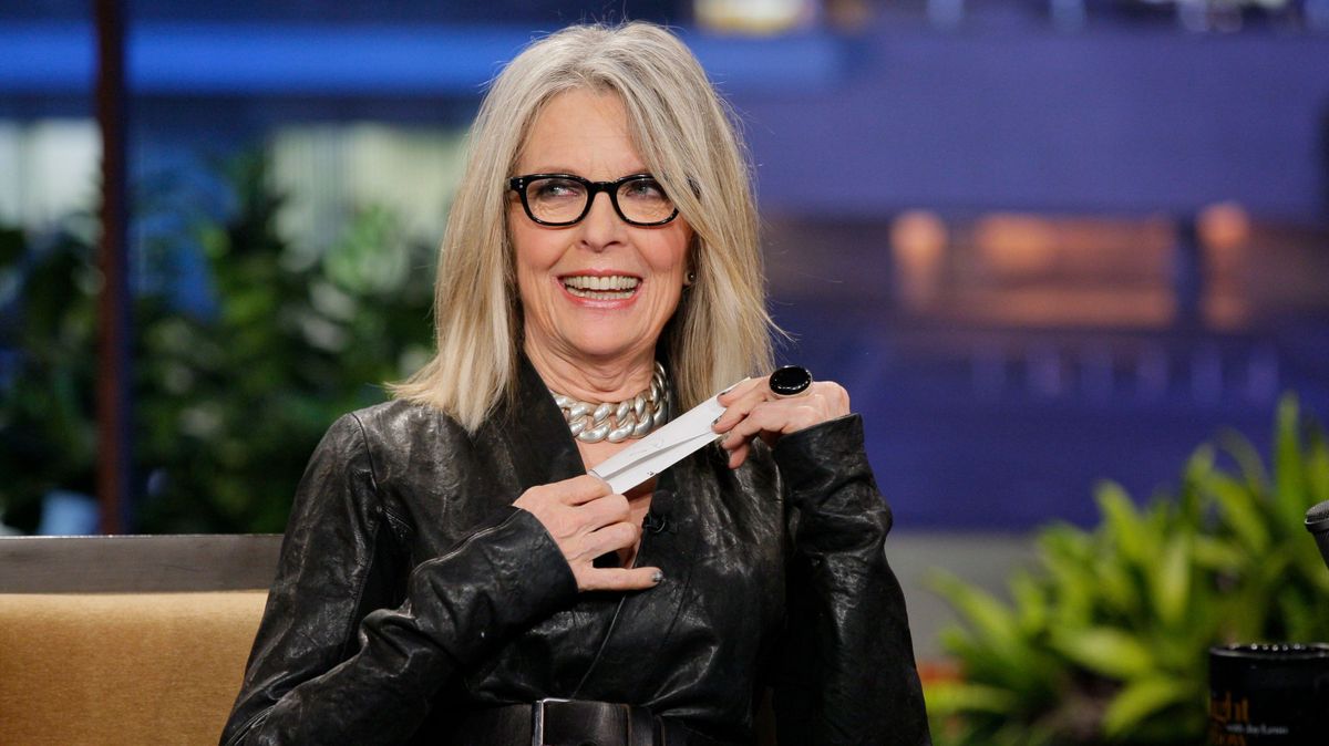THE TONIGHT SHOW WITH JAY LENO -- Episode 4445 -- Pictured: Actress Diane Keaton during an interview on April 22, 2013 -- (Photo by: Paul Drinkwater/NBCU Photo Bank/NBCUniversal via Getty Images via Getty Images)