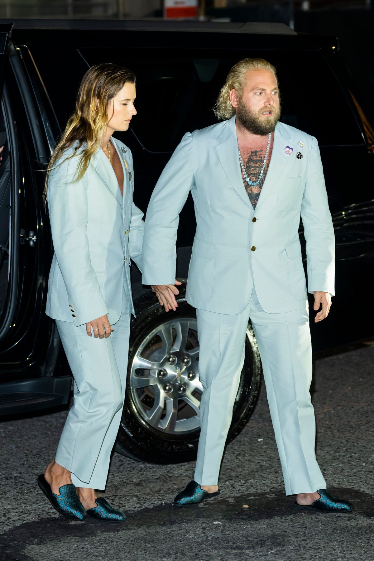 NEW YORK, NEW YORK - DECEMBER 05: Sarah Brady (L) and Jonah Hill attend the "Don't Look Up" world premiere at Jazz at Lincoln Center on December 05, 2021 in New York City. (Photo by Gotham/GC Images)
