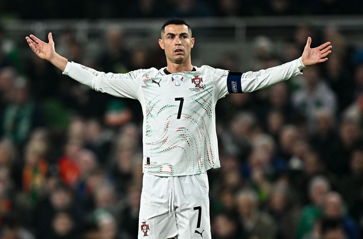 Dublin , Ireland - 13 November 2025; Cristiano Ronaldo of Portugal reacts after the Republic of Ireland scored during the FIFA World Cup 2026 Qualifier match between Republic of Ireland and Portugal at the Aviva Stadium in Dublin. (Photo By Seb Daly/Sportsfile via Getty Images)