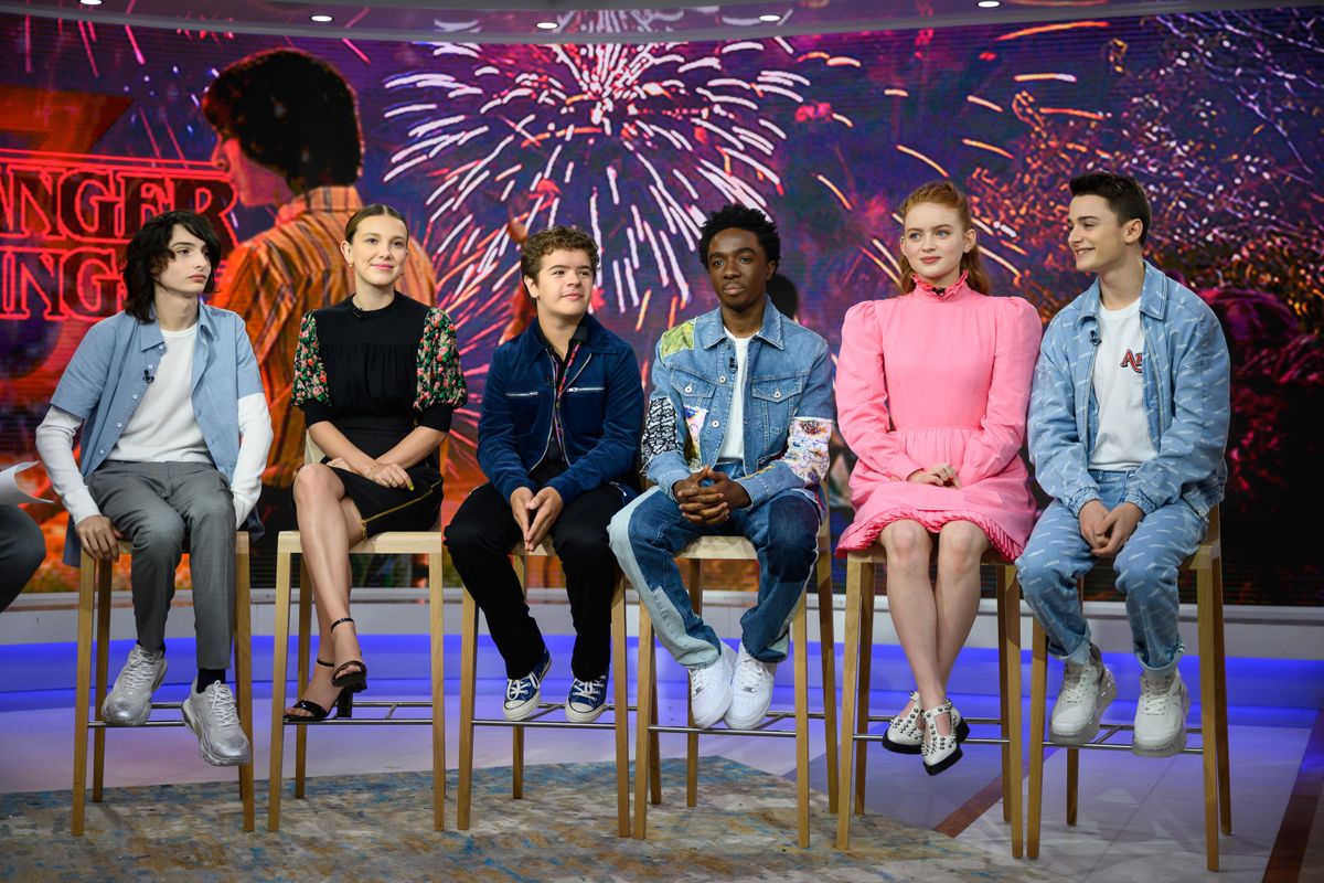 TODAY -- Pictured: Stranger Things Cast: Finn Wolfhard, Millie Bobby Brown, Gaten Matarazzo, Caleb McLaughlin, Sadie Sink, and Noah Schnapp on Friday, June 14, 2019 -- (Photo by: Nathan Congleton/NBCU Photo Bank/NBCUniversal via Getty Images via Getty Images)