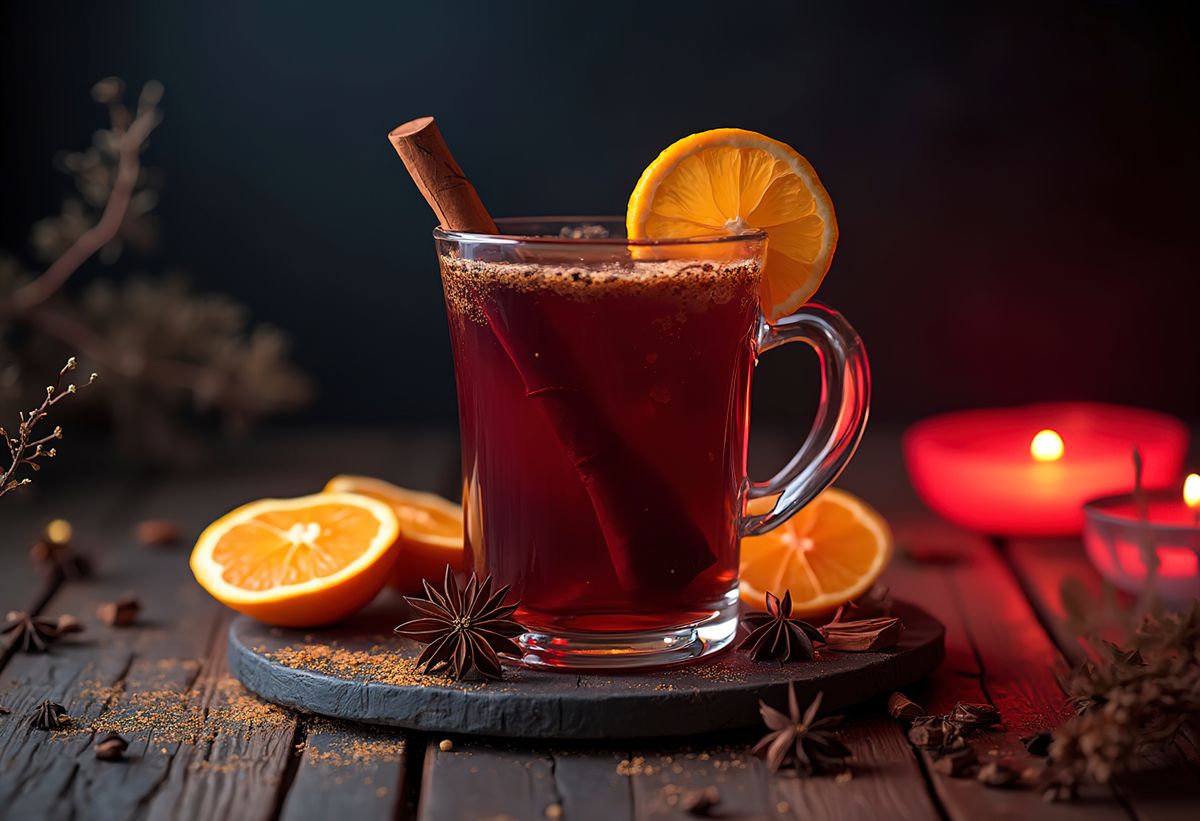 Forralt bor narancshéjjal egy pohárban.