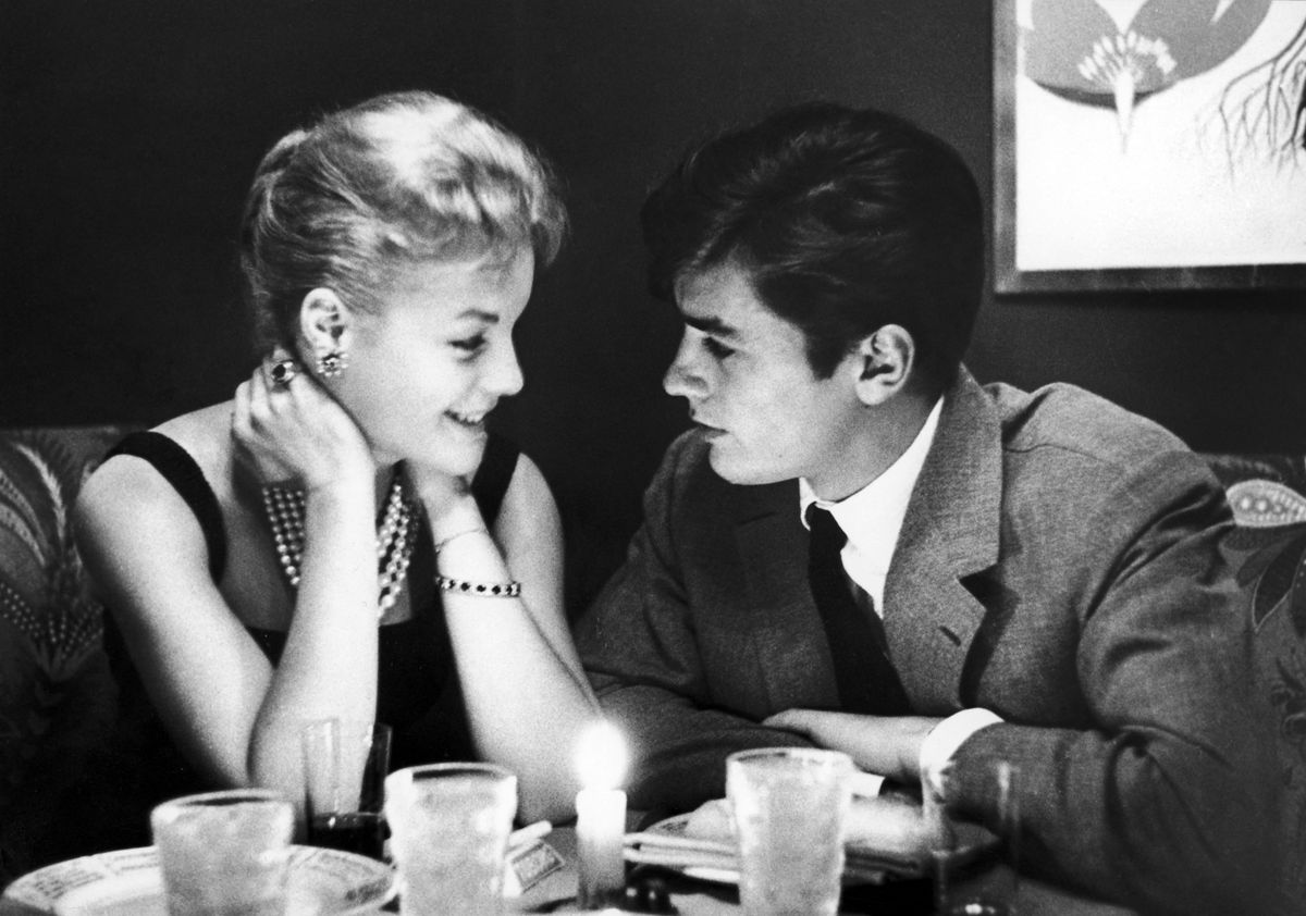 Alain Delon (born in 1935), French actor, and Romy Schneider (1938-1982), Austrian actress. Paris, on October 9, 1958. (Photo by Bernard Lipnitzki / Roger-Viollet via AFP)