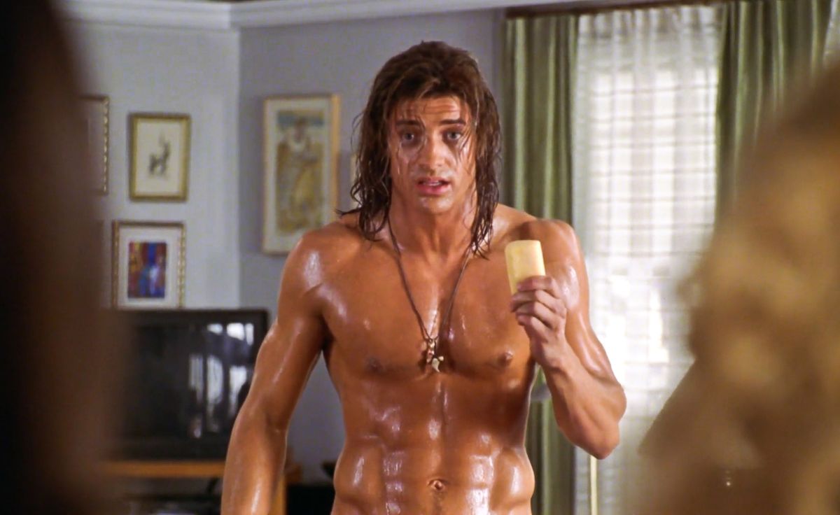 USA. Brendan Fraser in a scene from (C)Buena Vista Pictures film : George of the Jungle (1997).
Plot: A man raised in the jungle by apes falls in love with a wealthy American heiress.
Ref: LMK110-J8585-231122
Supplied by LMKMEDIA. Editorial Only.
Landmark Media is not the copyright owner of these Film or TV stills but provides a service only for recognised Media outlets. pictures@lmkmedia.com,Image: 740034202, License: Rights-managed, Restrictions: Supplied by Landmark Media. Editorial Only. Landmark Media is not the copyright owner of these Film or TV stills but provides a service only for recognised Media outlets. Per la presente foto non è stata rilasciata liberatoria. Ai sensi di legge e come gi, Model Release: no