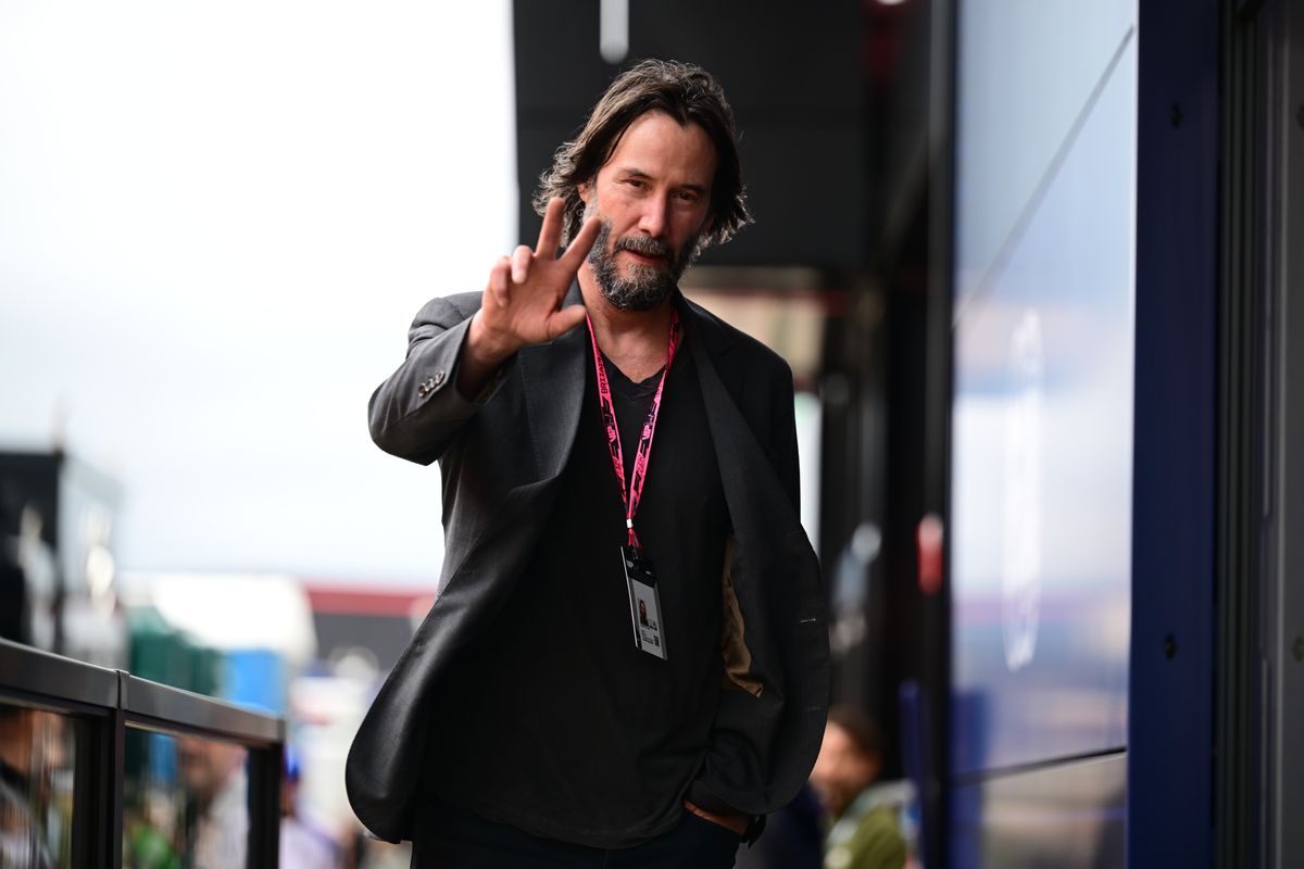 Keanu Reeves walks during free practice for the 13th round of the Formula 1 World Championship at Silverstone Circuit in Silverstone, Northamptonshire, England, on July 5, 2025. (Photo by Andrea Diodato/NurPhoto via Getty Images)