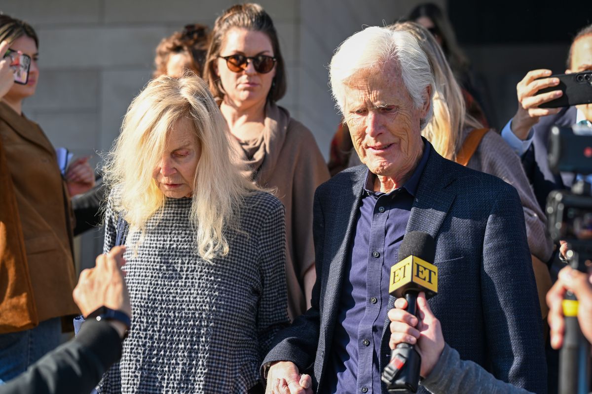 LOS ANGELES, CA - DECEMBER 3: Suzanne Perry and Keith Morrison are seen leaving court after Dr. Salvador Plasencia was sentenced to 30 months for his role in the death of actor Matthew Perry on December 3, 2025 in Los Angeles, California. (Photo by MEGA/GC Images)