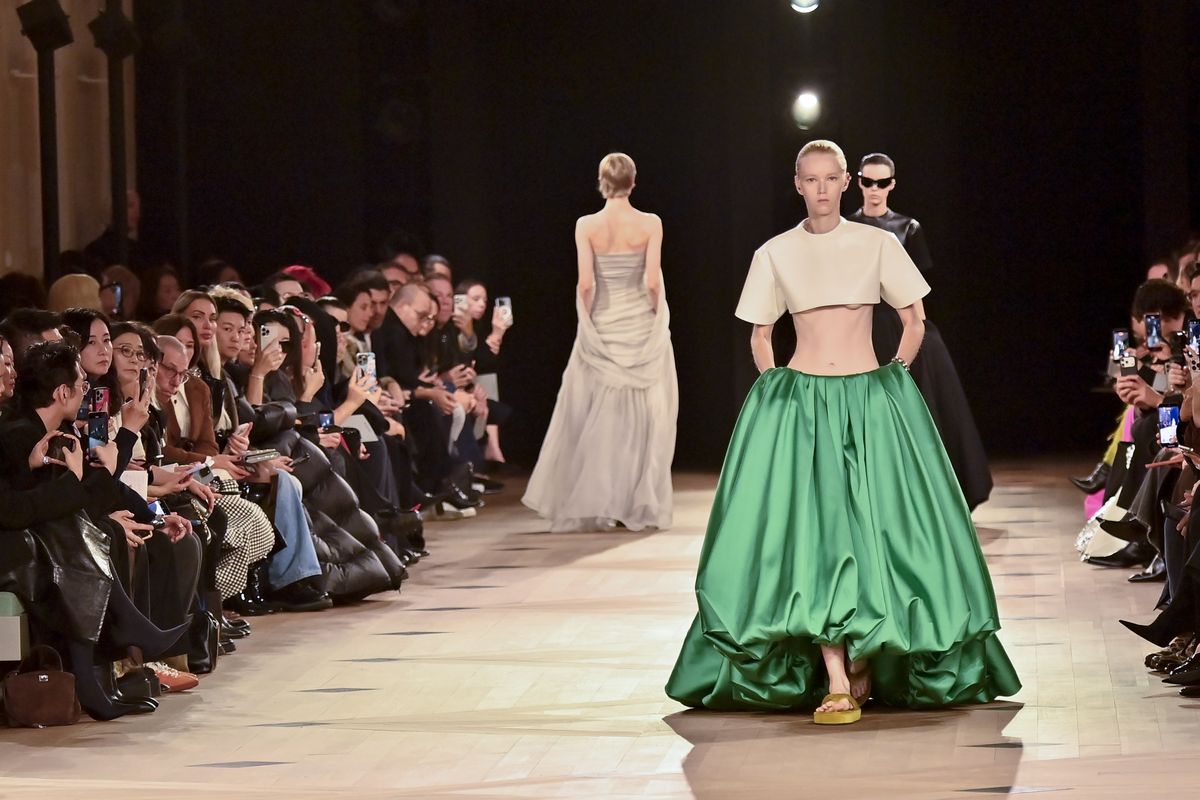 PARIS, FRANCE - OCTOBER 04: A model walks the runway during the Balenciaga Ready to Wear Spring/Summer 2026 fashion show as part of the Paris Fashion Week on October 4, 2025 in Paris, France. (Photo by Victor VIRGILE/Gamma-Rapho via Getty Images)