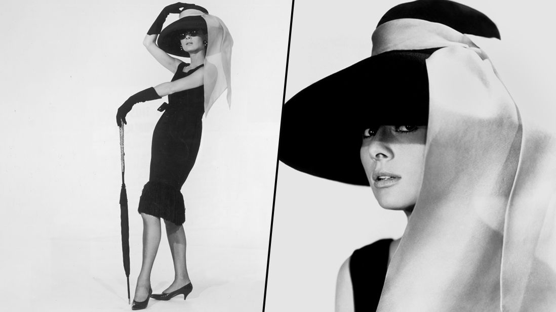 Audrey Hepburn a fekete ruhájában.