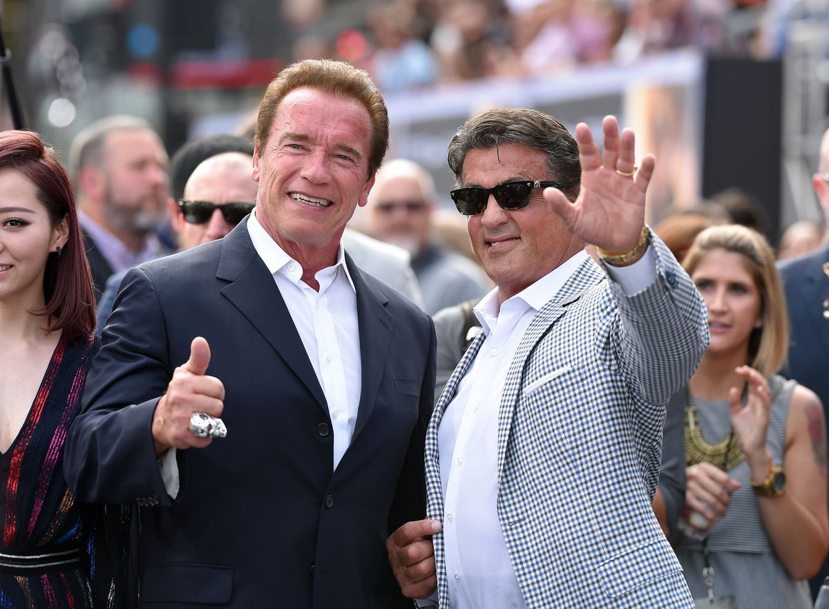 Filmes kvíz: Arnold Schwarzenegger és Sylvester Stallone a 2015-ös Terminátor film bemutatóján. 