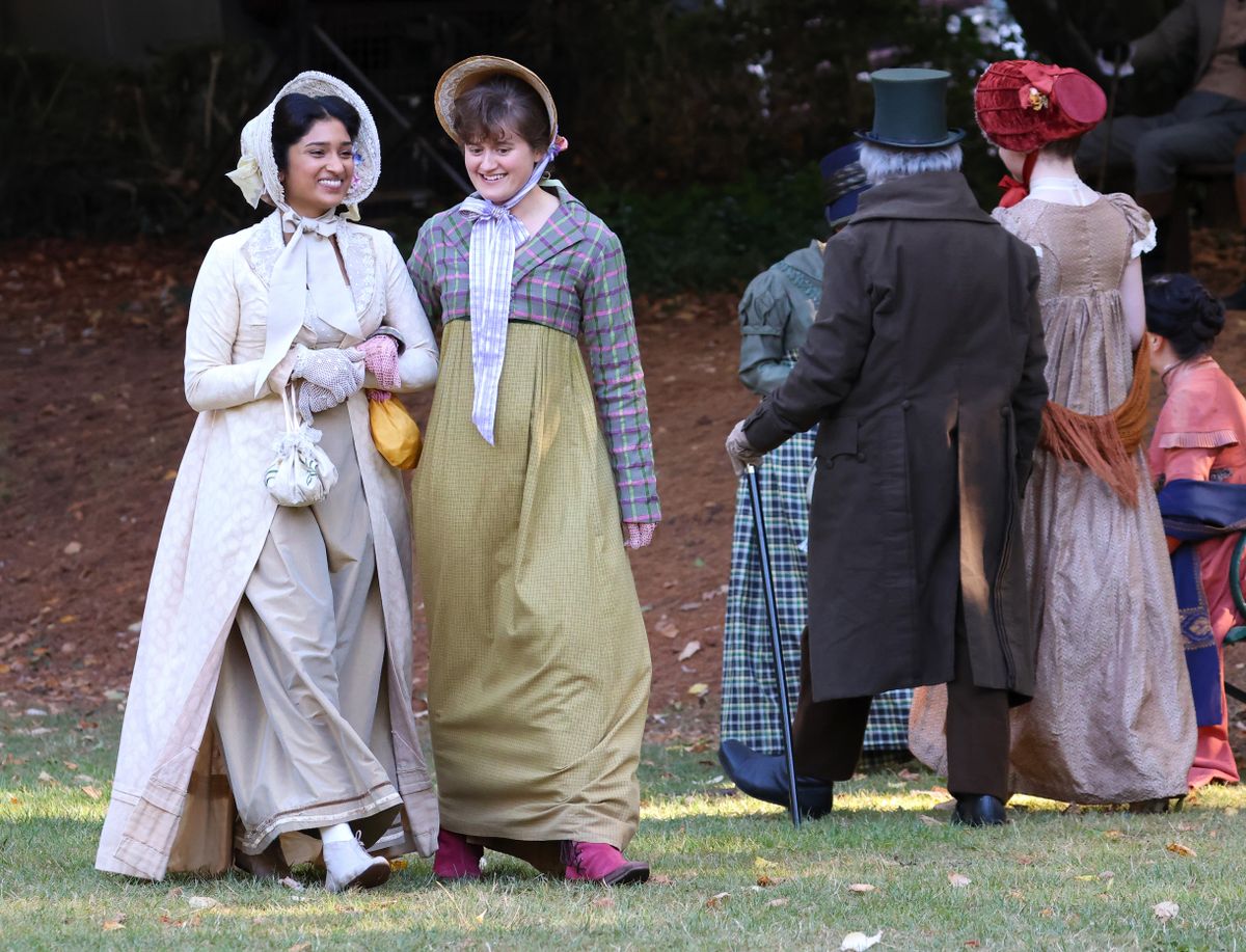 EXCLUSIVE: Doctor Who star Varada Sethu and Ella Bruccoleri are spotted filming scenes for the new BBC drama The Other Bennet Sister in Bristol. The pair looked in good spirits as they filmed scenes in a Bristol park for the upcoming ten part series. Bruccoleri plays the lead role of Mary Bennet in the series which also stars Ruth Jones and Richard E. Grant. Former Doctor Who companion Sethu plays the role of Ann Baxter.

Pictured: varada sethu,ella bruccoleri,Image: 1033743471, License: Rights-managed, Restrictions: Worldwide, Model Release: no, Pictured: varada sethu,ella bruccoleri