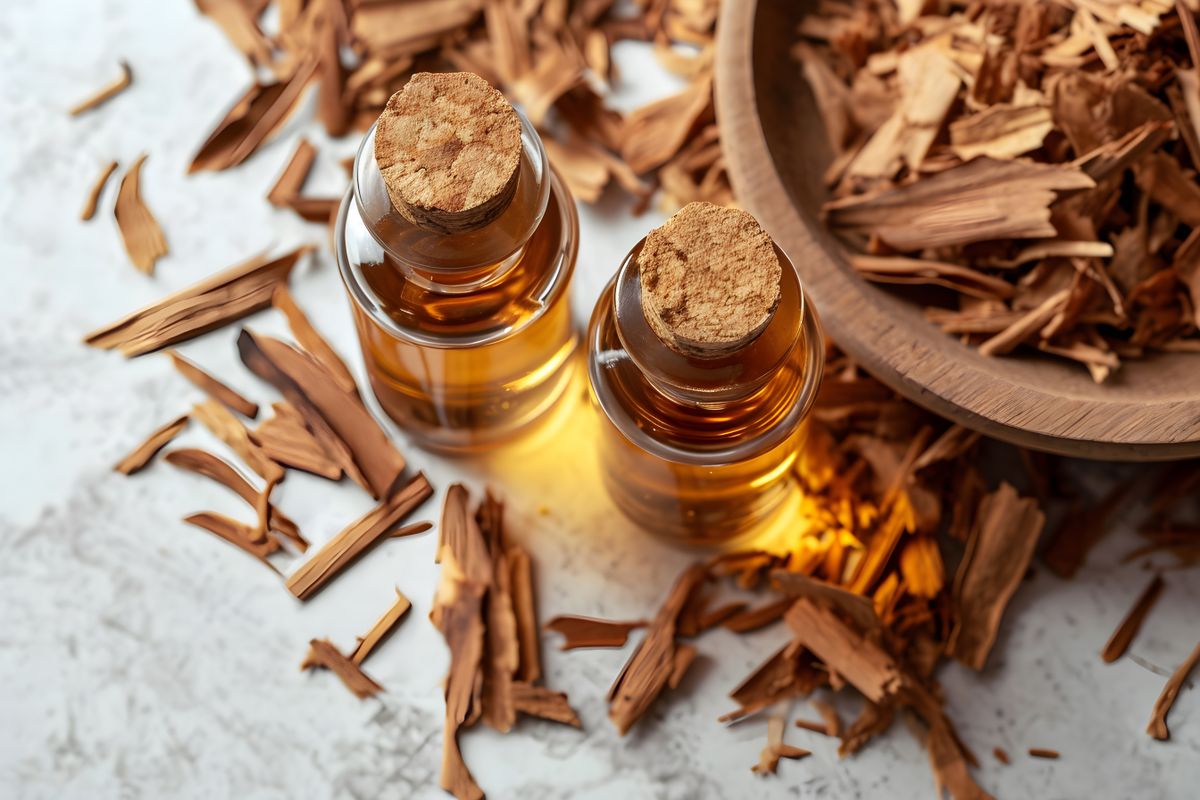 Top View of Sandalwood Scent in a Natural Setting. Generative AI