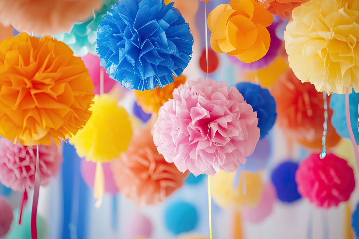 Mesés hangulatot adhatnak a selyempapírból készült  plafonról lelógó gömbök, amit online is beszerezhetünk. 