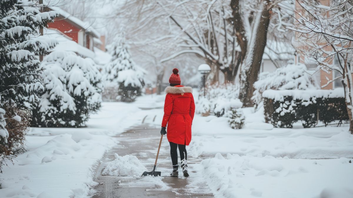 A hólapátolásnak az egyik legnagyobb előnye, hogy ilyenkor muszály a szabadban dolozni. Ahogy az a nő is teszi a képen a piros kabátban.