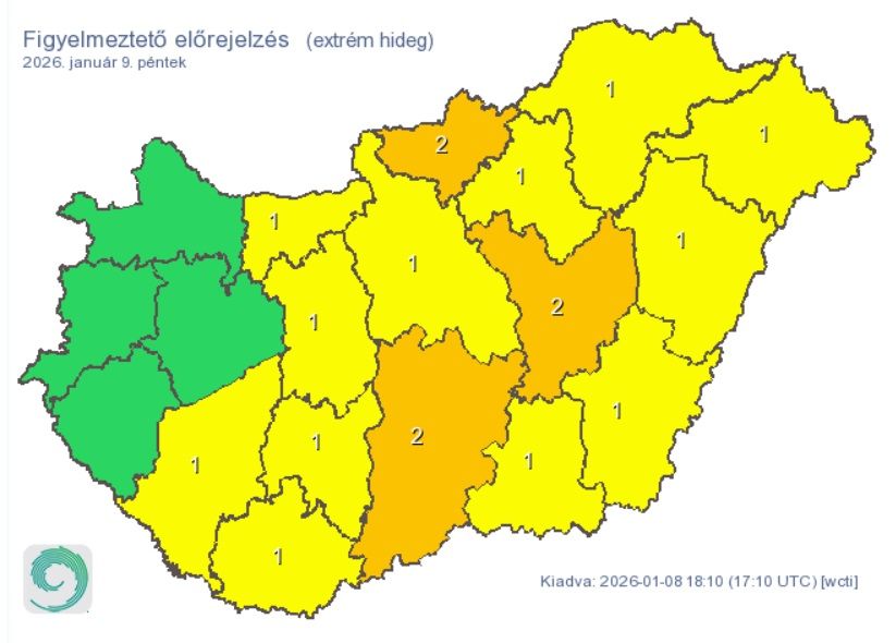 Citromsárga és narancssárga figyelmeztetéseket adtak ki az ország nagy részére