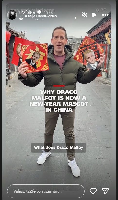 Tom Felton a kínai Draco Malfoy holdújév trend