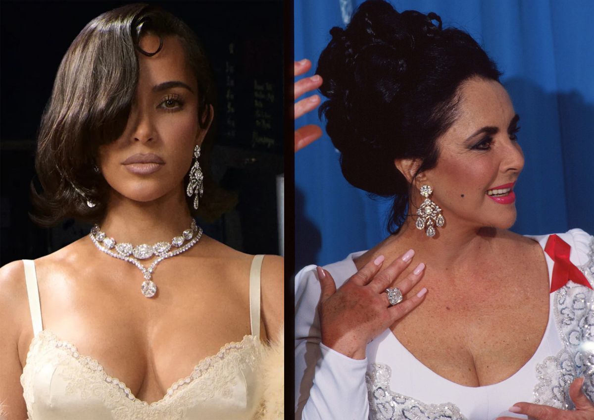 Kim Kardashian és Elizabath Taylor ékszerben.