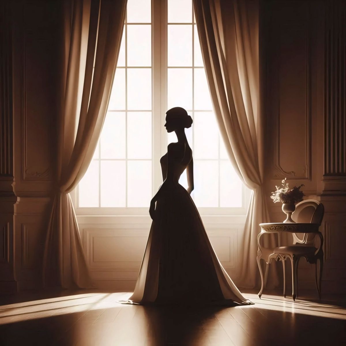 Középkori hercegnők: egy hercegnő árnyékban az ablakban.