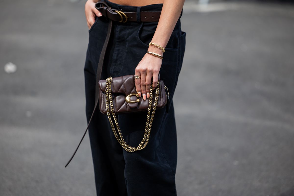 NEW YORK, NEW YORK - SEPTEMBER 15: Toni Breidinger wears pants, brown bag outside Coach during New York Fashion Week on September 15, 2025 in New York City. (Photo by Christian Vierig/Getty Images)