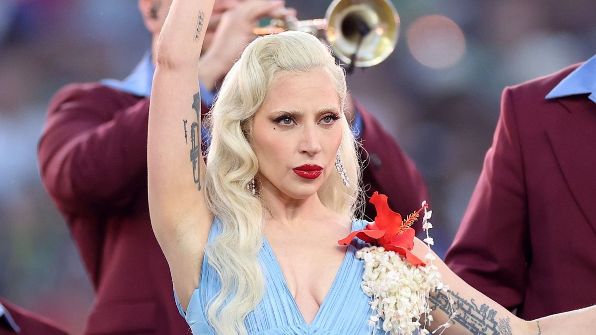 SANTA CLARA, CALIFORNIA - FEBRUARY 08: Lady Gaga performs onstage during the Apple Music Super Bowl&nbsp;LX Halftime Show at Levi's Stadium on February 08, 2026 in Santa Clara, California. (Photo by Kevin C. Cox/Getty Images)