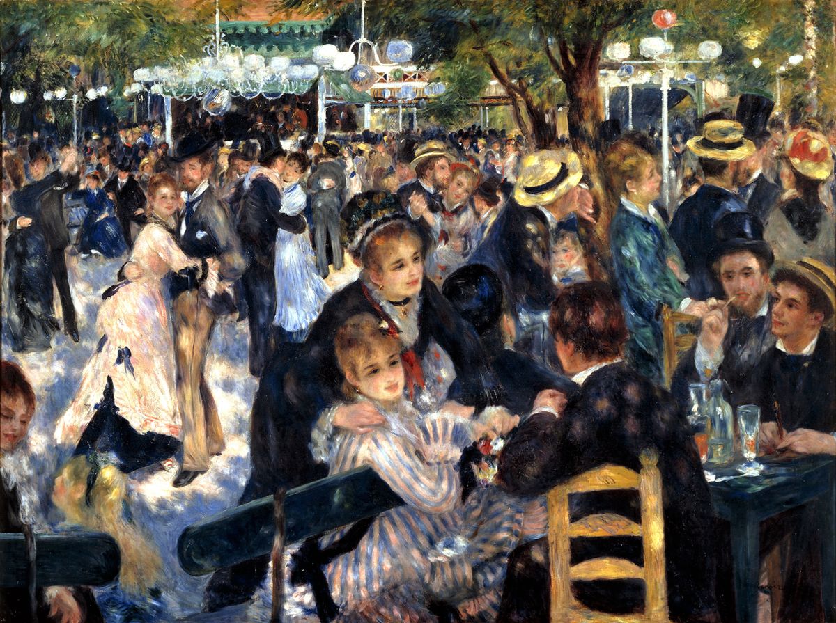 UNSPECIFIED - CIRCA 1754: Bal du moulin de la Galette' (Dance at the Moulin de la Galette), 1876. Oil on canvas. Pierre-Auguste Renoir (1841-1919) French painter. Crowded scene at the open-air dance garden, Butte Montmartre, Paris, France. (Photo by Universal History Archive/Getty Images)