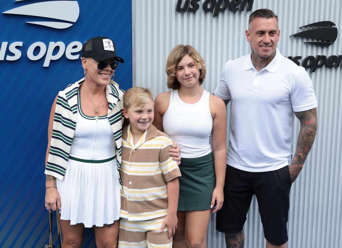 NEW YORK, NEW YORK - SEPTEMBER 7: Pink, Carey Hart and their kids, Willow Hart and Jameson Hart attend the men's final during day fifteen of the 2025 US Open Tennis Championships at USTA Billie Jean King National Tennis Center on September 7, 2025 in Flushing Meadows, Queens, New York City. (Photo by Jean Catuffe/GC Images)
