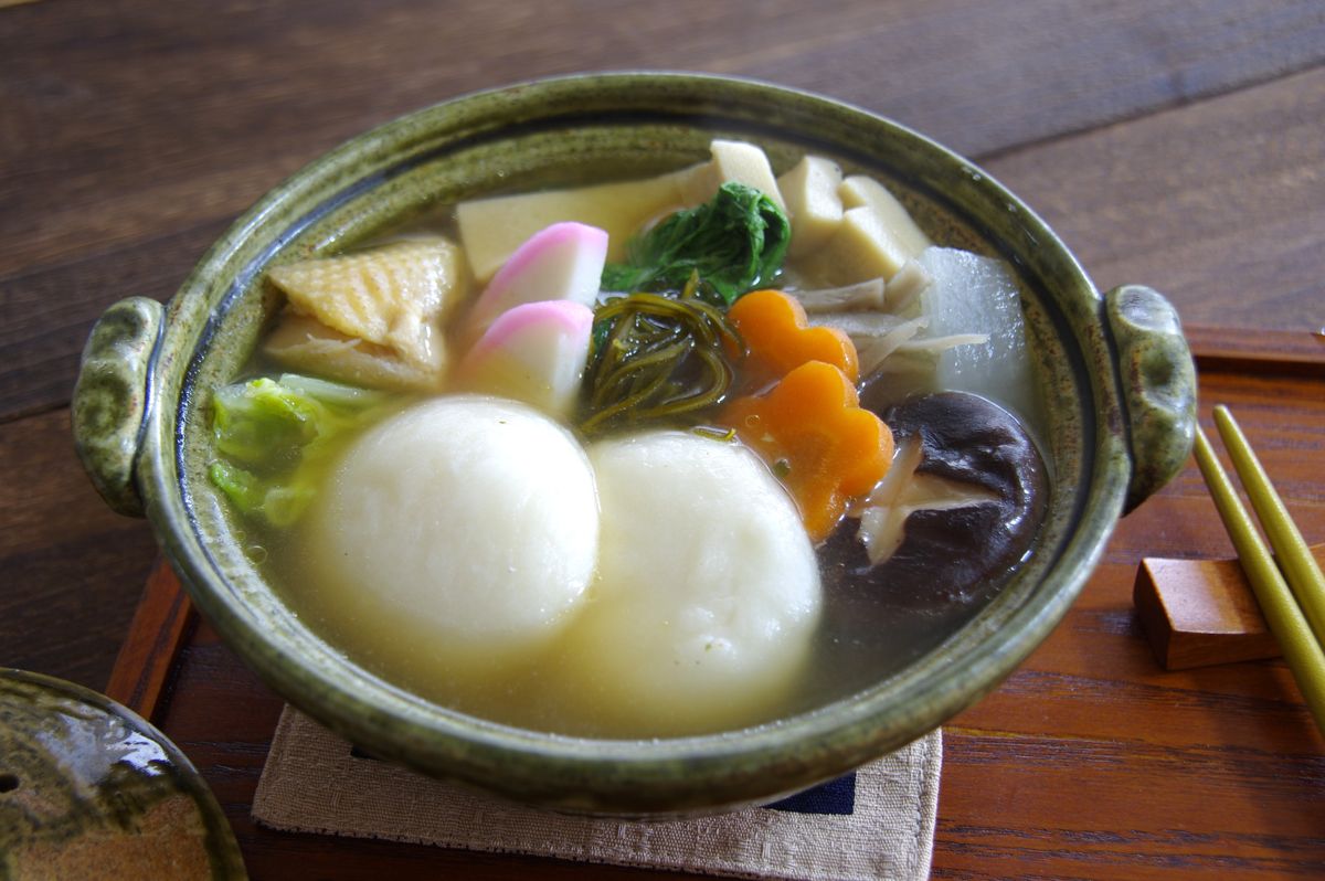 Ozoni is rice cake and soup with vegetables