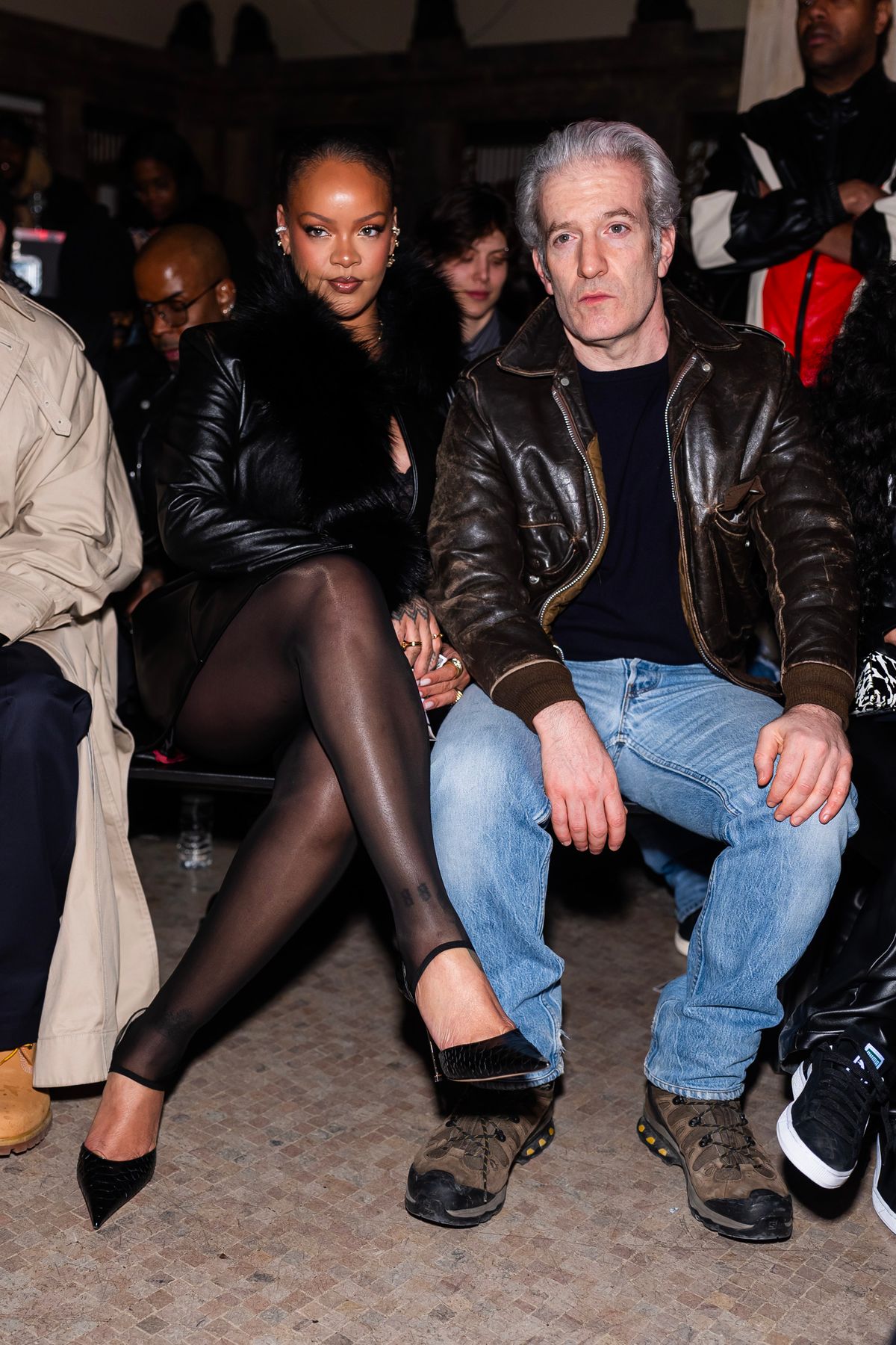 NEW YORK, NEW YORK - FEBRUARY 13: Rihanna (L) and Mel Ottenberg attend the AWGE fashion show during New York Fashion Week at the Hall des Lumieres on February 13, 2026 in New York City. (Photo by TheStewartofNY/Getty Images)