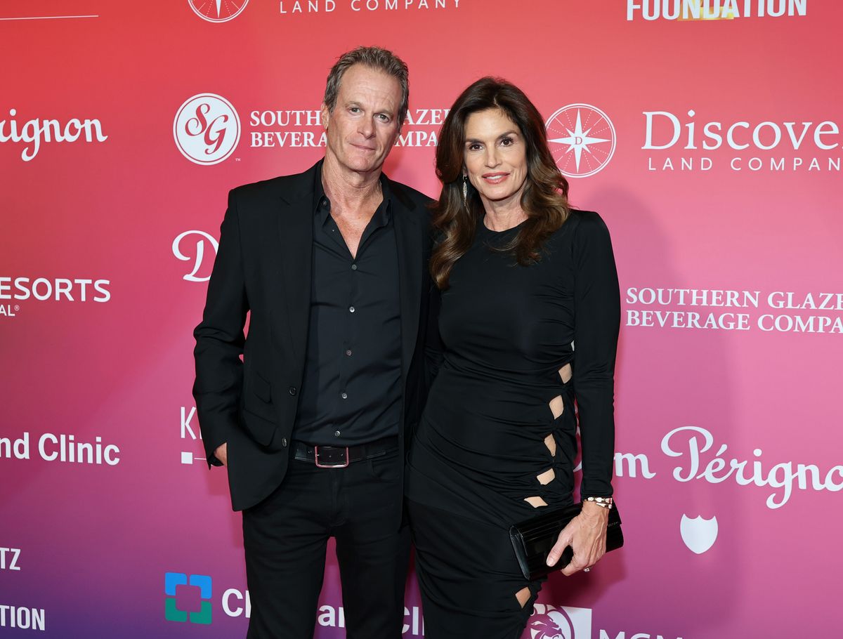 LAS VEGAS, NEVADA - FEBRUARY 14: Rande Gerber (L) and Cindy Crawford attend the annual Keep Memory Alive "Power of Love" gala benefit for the Cleveland Clinic Lou Ruvo Center for Brain Health honoring Kenny Loggins at MGM Grand Hotel & Casino on February 14, 2026 in Las Vegas, Nevada. (Photo by Ethan Miller/Getty Images)