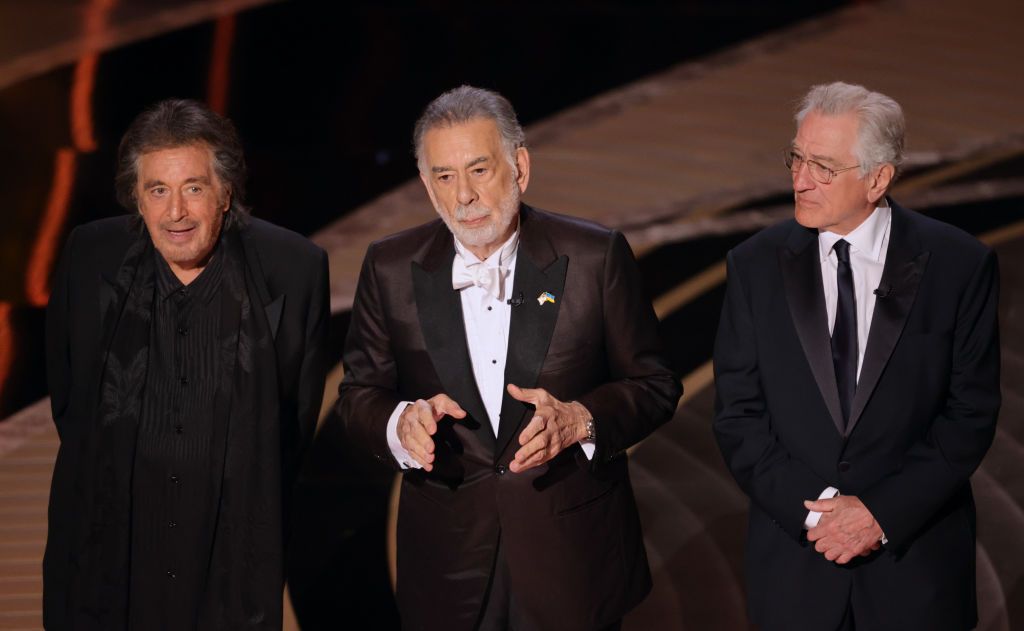 Francis Ford Coppola és A keresztapa szereplői.