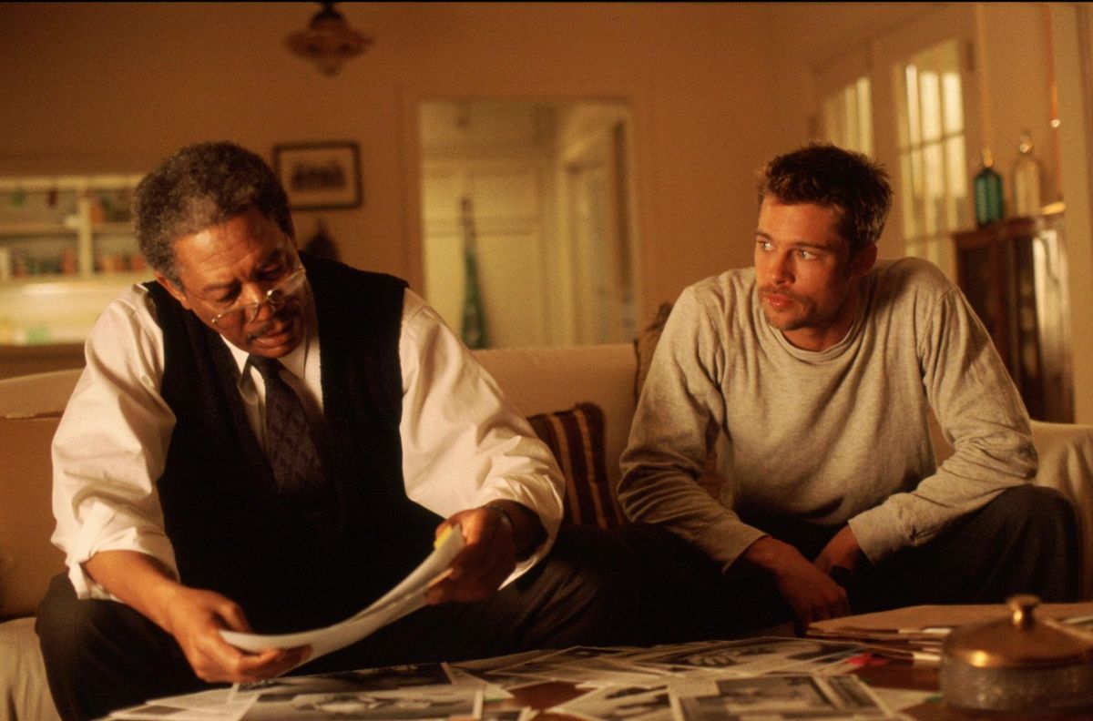 Morgan Freeman és Brad Pitt A hetedik című filmben