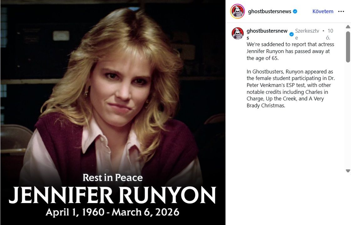 Meghalt Jennifer Runyon, a Szellemirtók színésznője