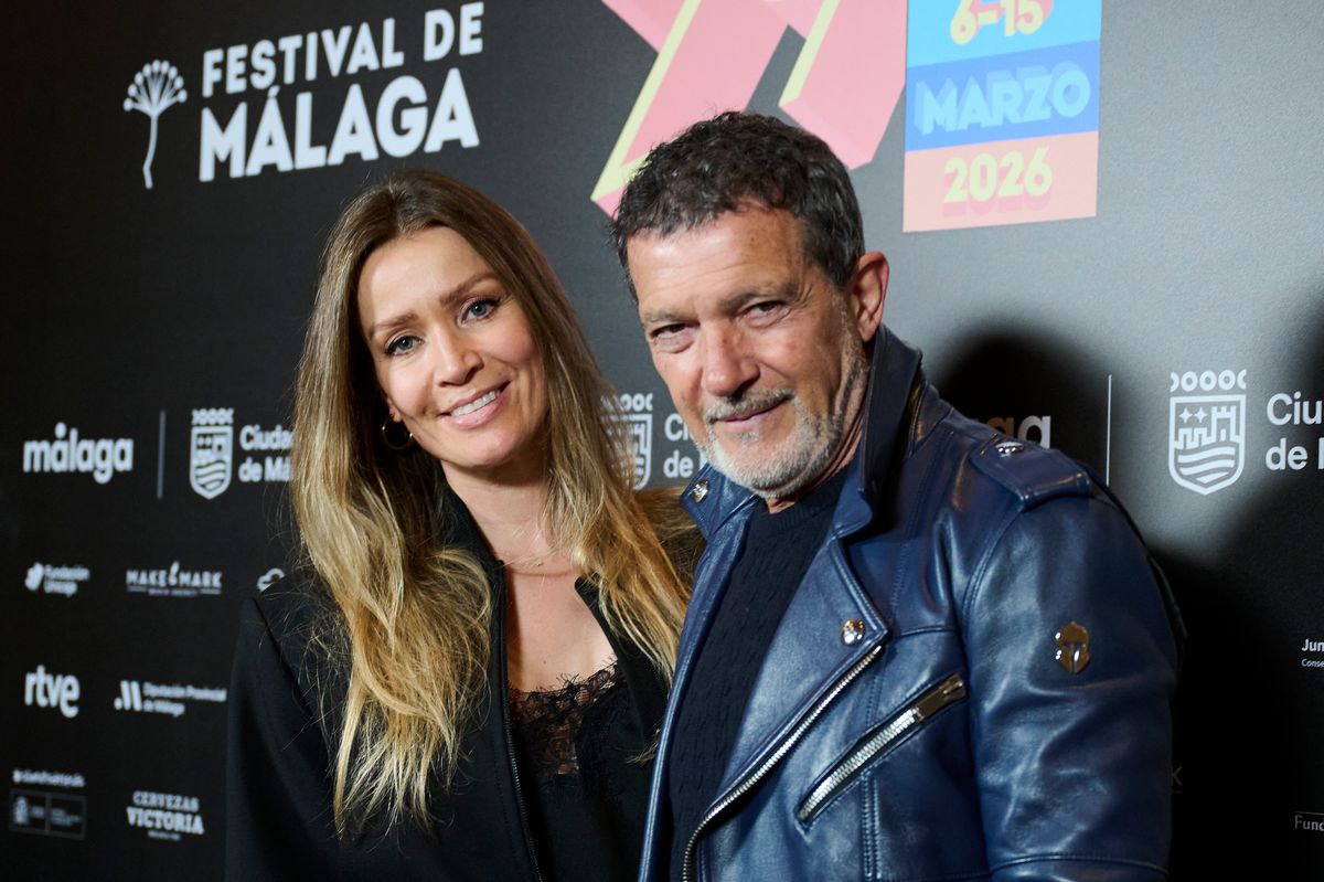 MALAGA, SPAIN - MARCH 11: Antonio Banderas and Nicole Kimpel attend the 'Competencia Oficial' premiere during the Malaga Film Festival 2026 at the Echegary Theater on March 11, 2026 in Malaga, Spain. (Photo by Carlos Alvarez/Getty Images)