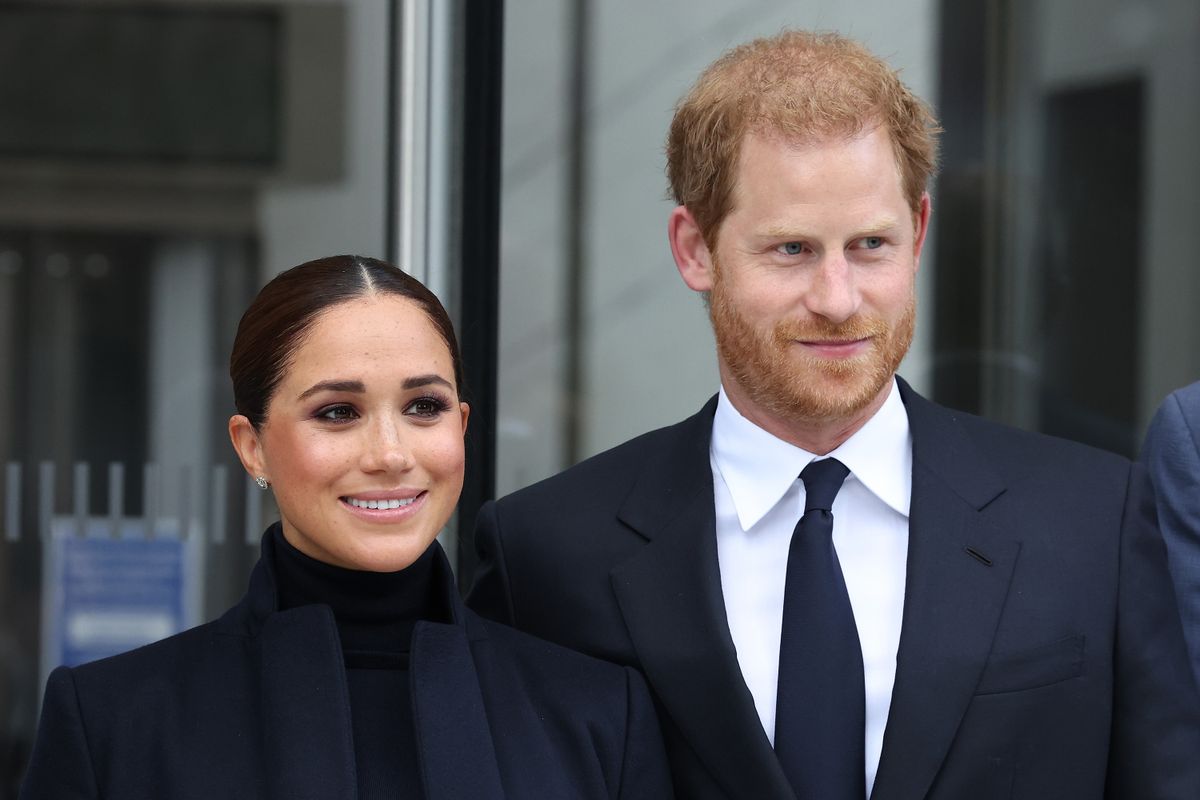 NEW YORK, NEW YORK - SEPTEMBER 23: Meghan, Duchess of Sussex, and Prince Harry, Duke of Sussex, visit One World Observatory on September 23, 2021 in New York City. (Photo by Taylor Hill/WireImage)
