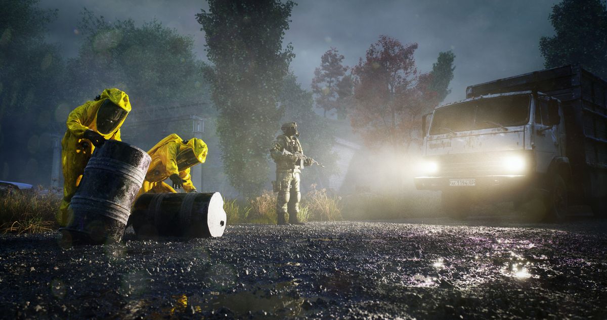 A csernobili erőműnél dolgozó munkások. 