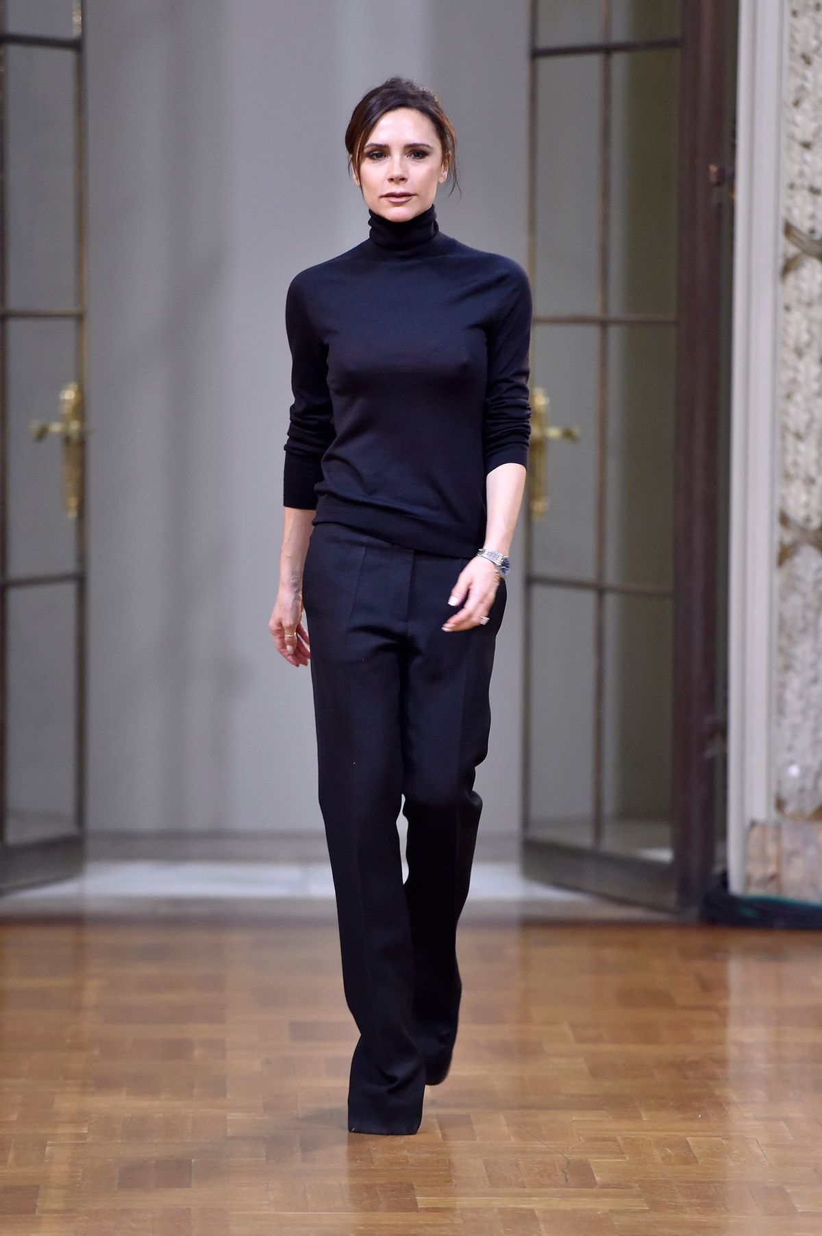 NEW YORK, NY - FEBRUARY 10:  Fashion designer Victoria Beckham walks the runway finale at the Victoria Beckham Autumn Winter 2018 fashion show during New York Fashion Week on February 10, 2018 in New York, United States.  (Photo by Catwalking/Getty Images)