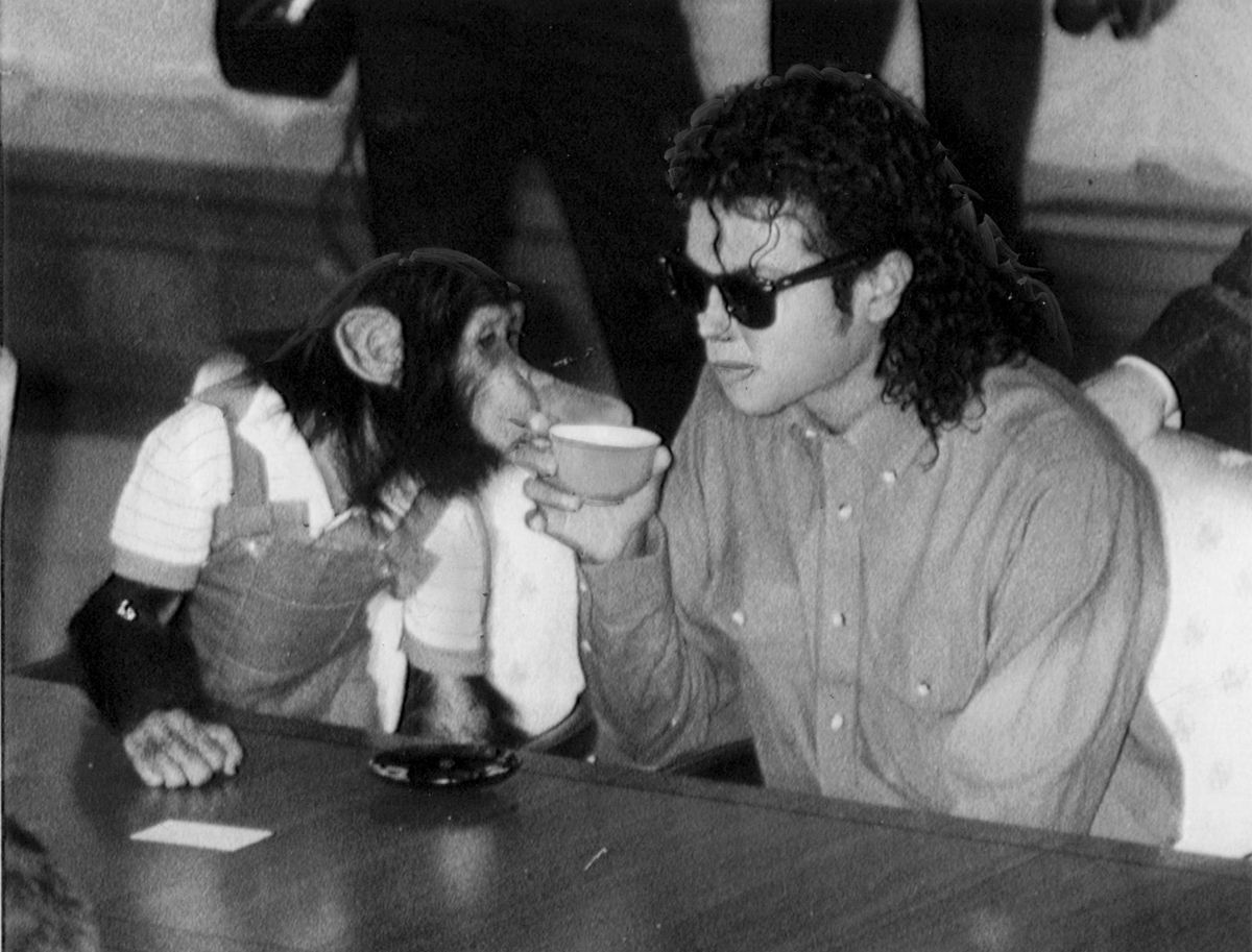 Michael Jackson és Bubbles Japánban teáznak