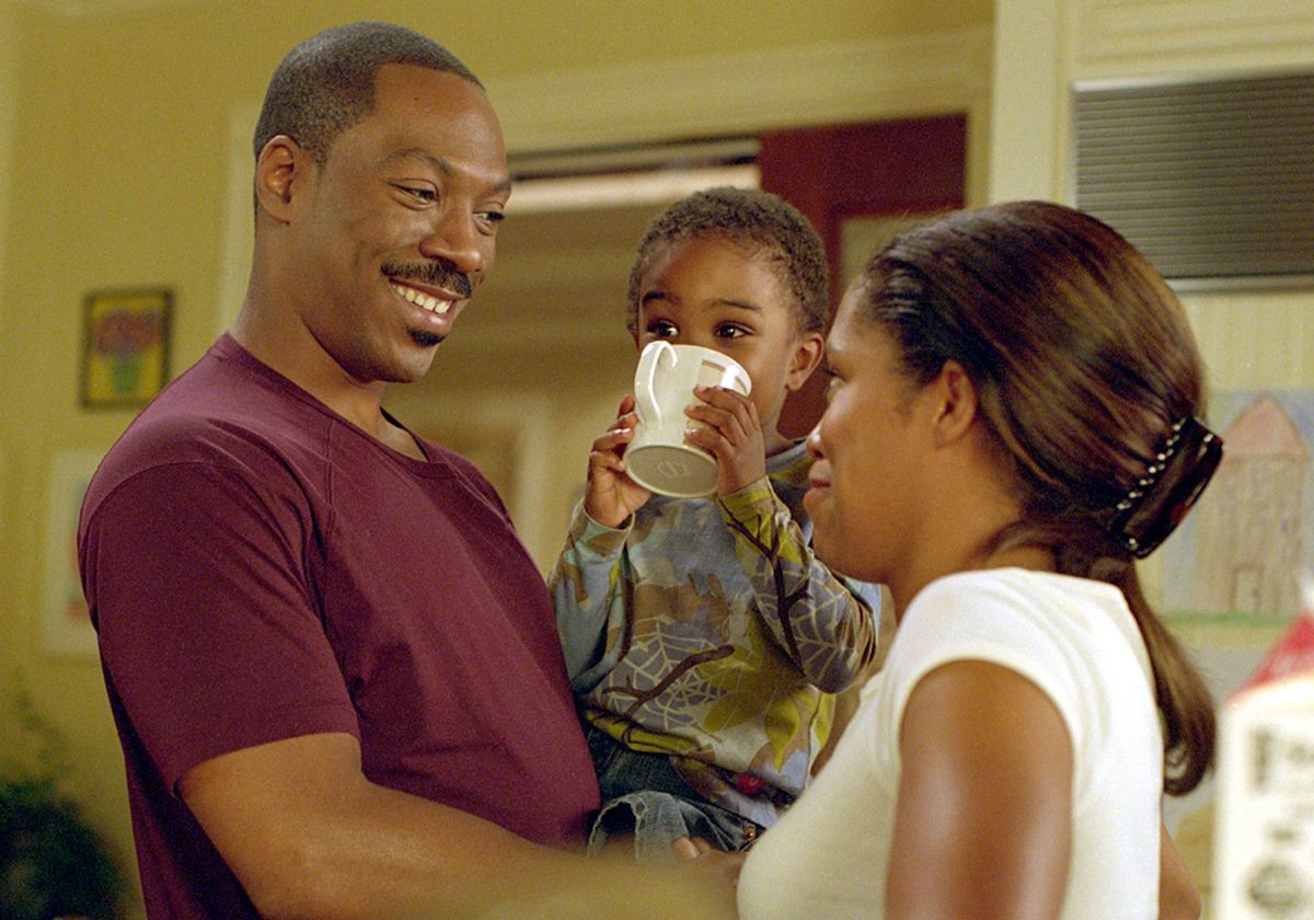 2003; Daddy Day Care. Original Film Title: Daddy Day Care, PICTURED: EDDIE MURPHY, REGINA KING, KHAMANI GRIFFIN, Composer: David Newman, Director: Steve Carr, IN CAST: Eddie Murphy, Regina King, Anjelica Huston, Jeff Garlin, Steve Zahn, Khamani Griffin 