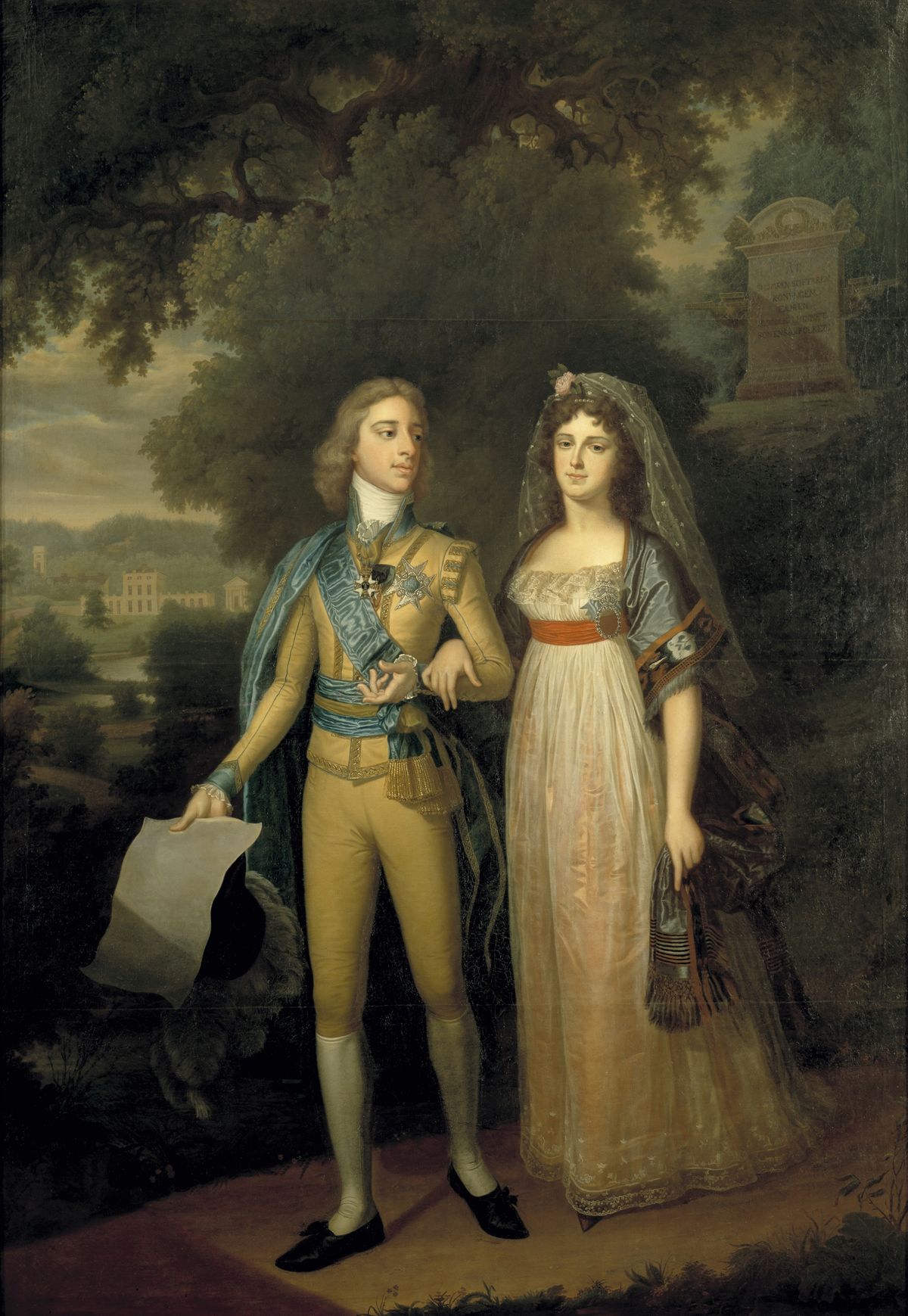 Jonas Forsslund, King Gustav IV Adolf and Queen Fredrika Dorotea Wilhelmina, Gustav IV Adolf, 1778-1837, King of Sweden and Fredrika Dorotea Vilhelmina, 1781-1826, Princess of Baden, Queen of Sweden, 1778, -1837, painting, portrait, Gustav IV Adolf of Sweden, between circa 1797 and circa 1800, oil on canvas, Height, 273 cm (107.4, inch), Width, 195 cm (76.7 inches). (Photo by: Sepia Times/Universal Images Group via Getty Images)