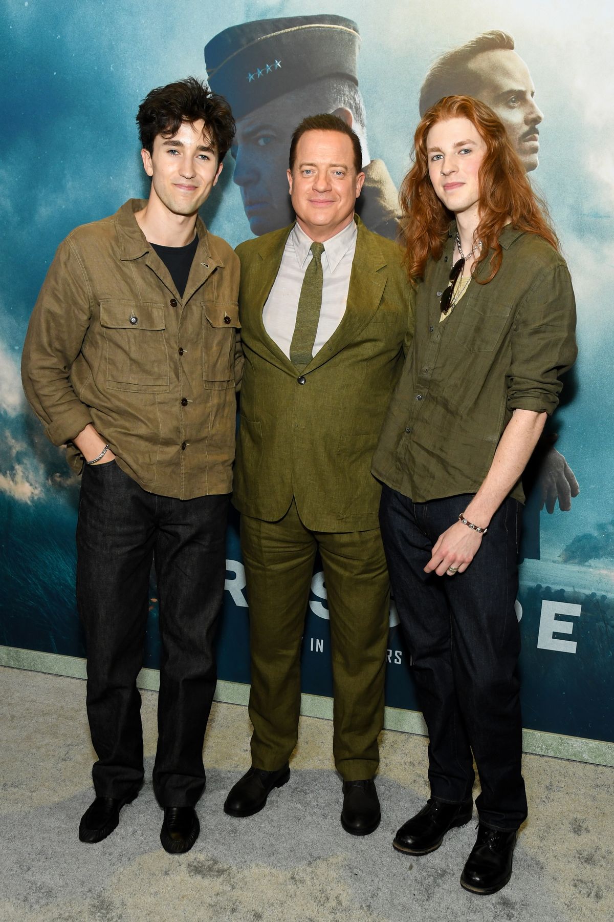Griffin Arthur Fraser, Brendan Fraser and Leland Francis Fraser at "Pressure" New York Premiere held at AMC Lincoln Square 13 on May 26, 2026 in New York, New York. (Photo by Kristina Bumphrey/Variety via Getty Images)